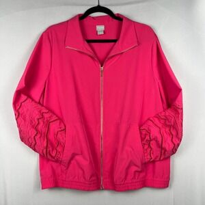 Vtg 90s Y2K Chicos Zenergy Windbreaker Pink Wms 16/18 Geometric Lace Sleeve EUC